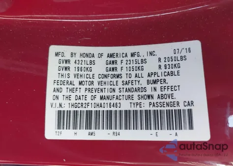 2017 Honda Accord Sport Se z USA, uszkodzony, nr VIN 1HGCR2F10HA016463